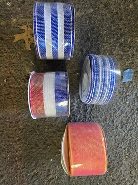 Decorative Wired Mesh Ribbon Roll - Blue, Red, White & Pink